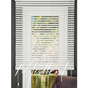 Beyaz 50 Mm Ahşap Görünümlü Jaluzi Perde 110x230 cm