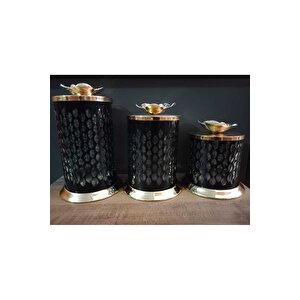 3 Lü Dekoratif Cam Kavanoz Metal Kapaklı + Tabaklı