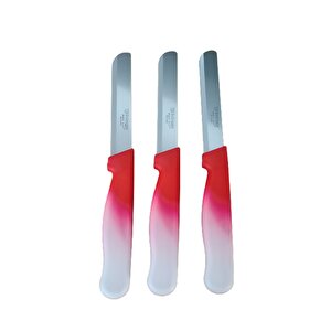 Sebze Bıçağı Lazerli Kırmızı Beyaz Renkli Kulp 3 Lü Set (22 Cm)