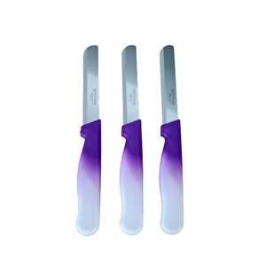 Sebze Bıçağı Lazerli Mor Beyaz Renkli Kulp 3 Lü Set (22 Cm)