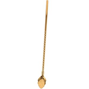 6'lı Paslanmaz Gold Pipetli Latte Kaşığı Kokteyl Kaşığı Ve Temizleme Fırçası, 22 Cm Yaprak Model