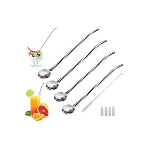 Pipetli Metal Kaşık Seti 6 Adet + Temizleme Fırçası