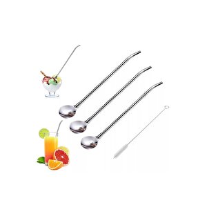 Pipetli Metal Kaşık Seti 6 Adet + Temizleme Fırçası
