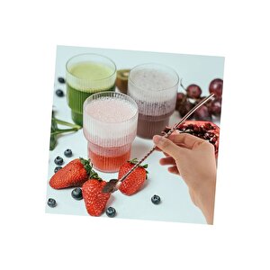 Pipetli Latte Kaşığı 6 Adet Bronz Renk Kokteyl Kaşığı Ve Temizleme Fırçası, 22 Cm Yaprak Model