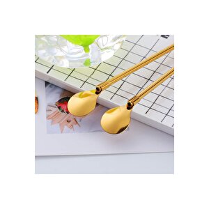 6'lı Gold Pipetli Latte Kaşığı Kokteyl Kaşığı Ve Temizleme Fırçası, 22 Cm Yuvarlak Model