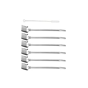 Kürek Model 6'lı Paslanmaz Krom Pipetli Latte Kaşığı Kokteyl Kaşığı Ve Temizleme Fırçası, 22 Cm