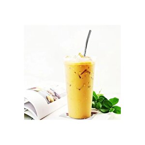 Kürek Model 6'lı Paslanmaz Krom Pipetli Latte Kaşığı Kokteyl Kaşığı Ve Temizleme Fırçası, 22 Cm