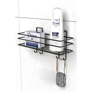 Yapışkanlı 4 Kancalı Banyo Rafı Mat Siyah Banyo Şampuanlık Duşakabin Duş Askısı