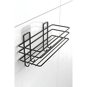 Yapışkanlı 4 Kancalı Banyo Rafı Mat Siyah Banyo Şampuanlık Duşakabin Duş Askısı