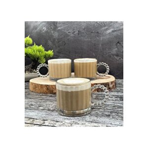 Paşham Avm 6 Lı Boncuklu Kulplu Cam Kupa 300 Ml |  Boncuk Cam Kupa Meşrubat Bardağı