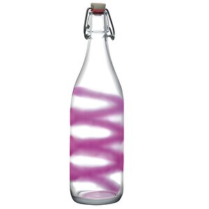 80326 Basic Kapaklı Cam Şişe 1 Lt Fuşya Desenli