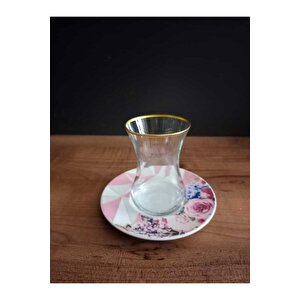 Lüks 6 Lı Çay Takımı Gül Desenli