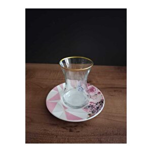 Lüks 6 Lı Çay Takımı Gül Desenli