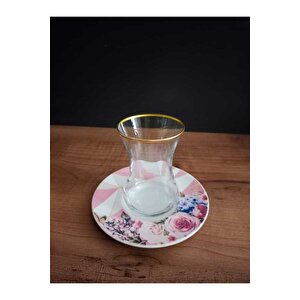Lüks 6 Lı Çay Takımı Gül Desenli
