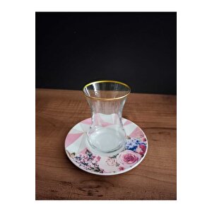 Lüks 6 Lı Çay Takımı Gül Desenli