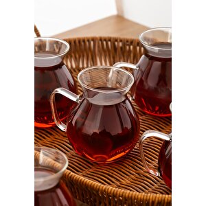 15528 Keyfi Ala 6'lı 200 Ml Borosilikat Cam Kulplu Çay Bardağı Seti