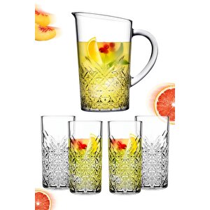 5 Parça Tımeless Sangria / Mojito Kokteyl Keyfi Seti - 4 Uzun Kokteyl Bardağı + Karaf/sürahi