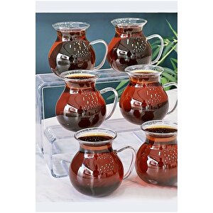 6'lı Keyfi Ala Borosilikat Cam Kulplu Çay Bardağı 180ml Bardak