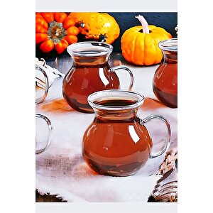 6'lı Keyfi Ala Borosilikat Cam Kulplu Çay Bardağı 180ml Bardak
