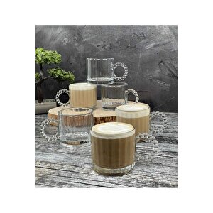 6 Lı Cam Boncuk Kulplu Bardak Kupa Çay Kahve Meşrubat Bardağı 250ml.
