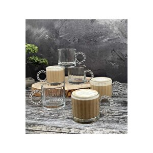 6 Lı Cam Boncuk Kulplu Bardak Kupa Çay Kahve Meşrubat Bardağı 250ml.