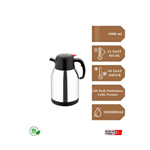 2 Litre Çift Kat Paslanmaz Çelik Termos ( Piknik Kamp Outdoor Ofis Otel Kafe Okul )