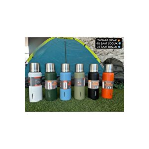 1 Litre Çift Katlı Çelik Termos-24 Saat Sıcak, 48 Saat Soğuk,(kamp, Piknik, Ofis, Seyahat) Turkuaz