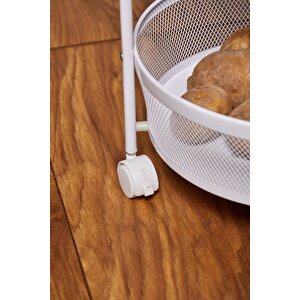3 Katlı Pratik Katlanır Metal Beyaz Renk Tekerlekli Sepet Patates Soğanlık - Çok Amaçlı Organizer