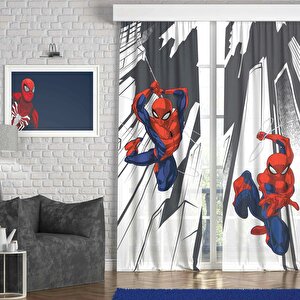 Spiderman Lisanslı İkili Fon Perde - Gece Temalı, Çocuk Odası İçin 2x 65x265