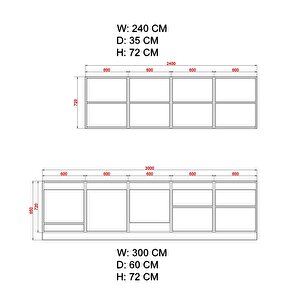 Dila Hazır Mutfak Dolabı 300 Cm Beyaz