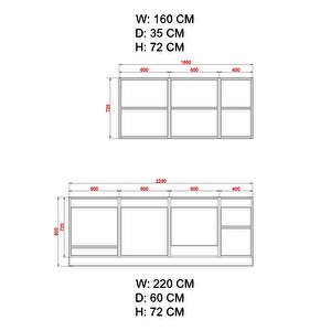 Dila Hazır Mutfak Dolabı 220 Cm Beyaz