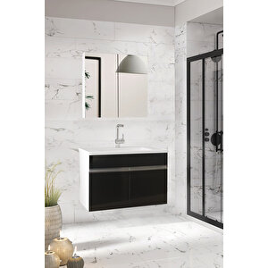 Visen Oa Beyaz-siyah Seramik Lavabolu Banyo Dolabı Takımı