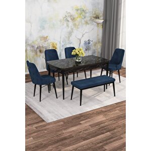 Arven Serisi 80x132 Açılabilir Mdf Siyah Mermer Desen Mutfak Masa Takımı 4 Sandalye 1 Bench