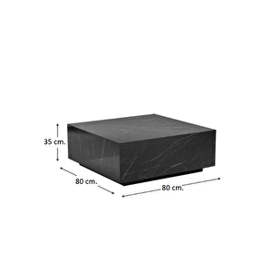 Most Lignum Mermer Görünümlü %100 Mdf Siyah Orta Sehpa 80x80 Cm. (evinize Teslim)