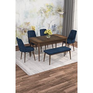 Arven Serisi 80x132 Açılabilir Mdf Barok Ahşap Desen Mutfak Masa Takımı 4 Sandalye 1 Bench