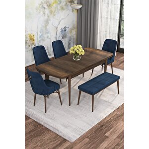 Arven Serisi 80x132 Açılabilir Mdf Barok Ahşap Desen Mutfak Masa Takımı 4 Sandalye 1 Bench