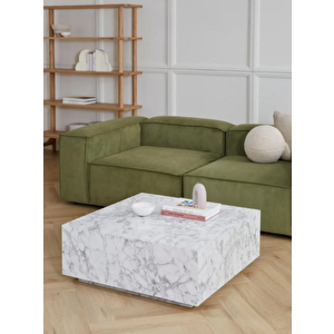 Most Lignum Mermer Görünümlü %100 Mdf Beyaz Orta Sehpa 80x80 Cm. (evinize Teslim) Açık Beyaz