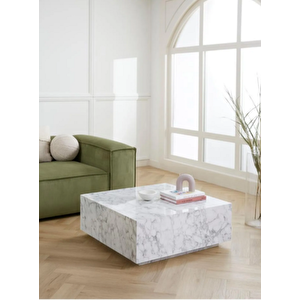 Most Lignum Mermer Görünümlü %100 Mdf Beyaz Orta Sehpa 80x80 Cm. (evinize Teslim) Açık Beyaz