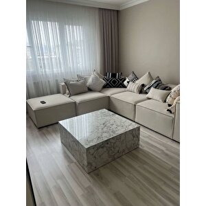 Most Lignum Mermer Görünümlü %100 Mdf Beyaz Orta Sehpa 80x80 Cm. (evinize Teslim) Açık Beyaz