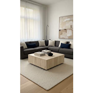 Most Lignum Mermer Görünümlü %100 Mdf Bej Orta Sehpa 80x80 Cm. (evinize Teslim) Antik Bej