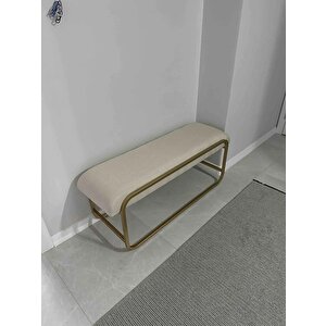 Neva Serisi Yatak Ucu Oturma Bankı Makyaj Oturağı Metal Ayaklı Krem Puf Bench Montajsız Oturak