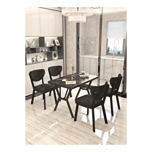 Aras 70x110cm Siyah Mutfak Masası, Mutfak Masası Takımı, Yemek Masası, 4 Siyah Sandalye