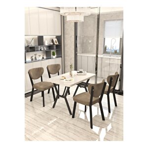 Aras 70x110cm Beyaz Mutfak Masası, Mutfak Masası Takımı, Yemek Masası, 4 Kahverengi Sandalye