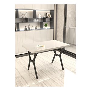 Aras 70x110cm Beyaz Mutfak Masası, Mutfak Masası Takımı, Yemek Masası, 4 Kahverengi Sandalye
