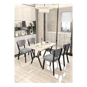 Aras 70x110cm Beyaz Mutfak Masası, Mutfak Masası Takımı, Yemek Masası, 4 Gri Sandalye