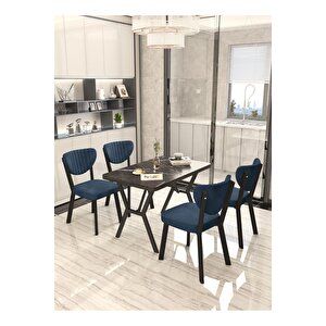 Aras 70x110cm Siyah Mutfak Masası, Mutfak Masası Takımı, Yemek Masası, 4 Antrasit Sandalye