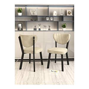 Aras 70x110cm Siyah Mutfak Masası, Mutfak Masası Takımı, Yemek Masası, 4 Krem Sandalye