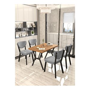 Aras 70x110cm Atlantik Mutfak Masası, Mutfak Masası Takımı, Yemek Masası, 4 Gri Sandalye