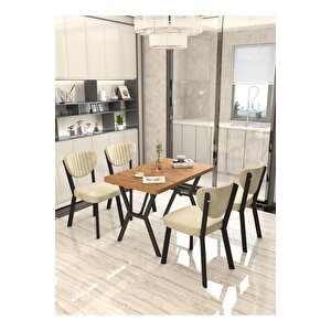 Aras 70x110cm Atlantik Mutfak Masası, Mutfak Masası Takımı, Yemek Masası, 4 Krem Sandalye