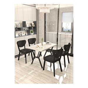 Aras 70x110cm Beyaz Mutfak Masası, Mutfak Masası Takımı, Yemek Masası, 4 Siyah Sandalye